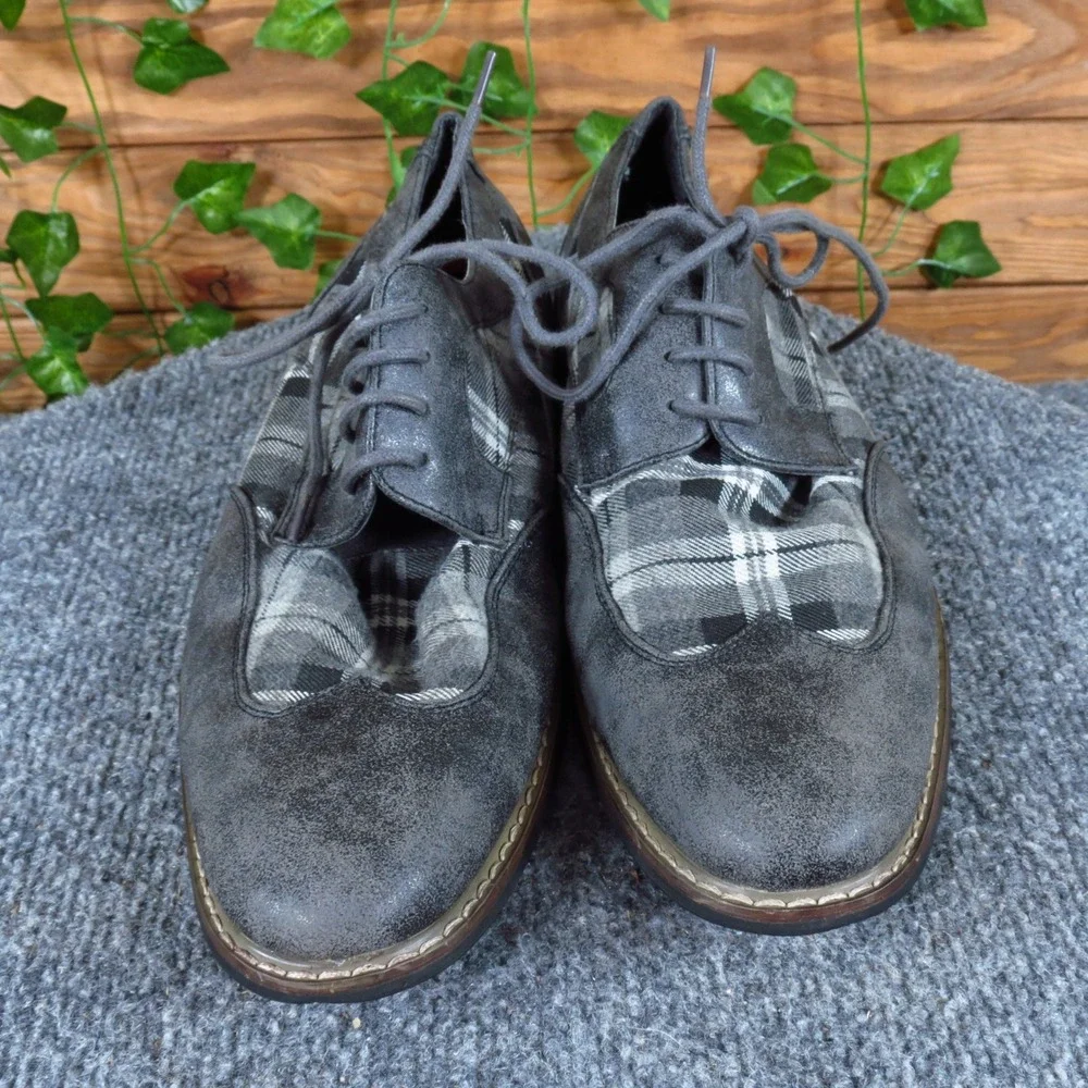 Parrazo‎ Titan Men's Gray Wingtip Lace-Up Shoes Size 8.5 Medium Plaid